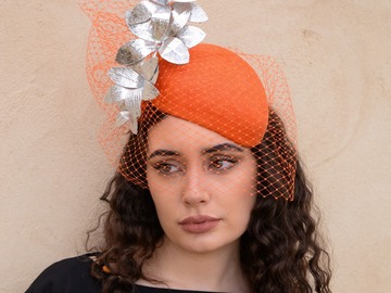 For Sale: Adeline - Orange Straw Hugger with Silver Orchids