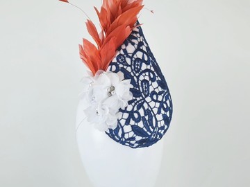 For Sale: Navy, White & Orange Percher Hat - Grace