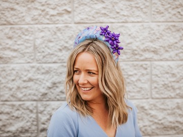 For Sale: Acrylic Pour Blue & Purple Halo with Leather Flowers