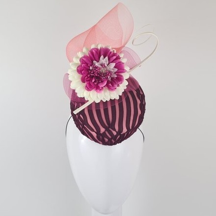 Pink & White Textured Floral Mini Hat - Sophie