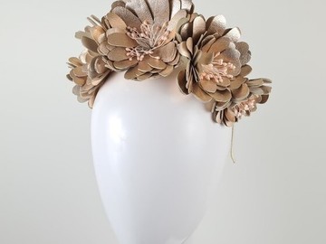 For Sale: Rose Gold Leather Floral Crown Headband - Zinnia