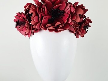 For Sale: Red Leather Floral Crown Headband - Zinnia