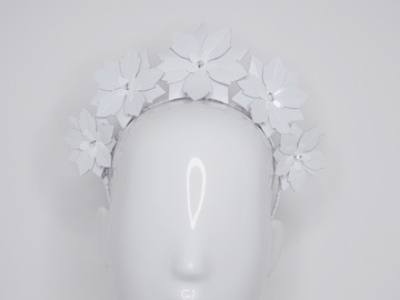 For Sale: Hera -White Leather flower headband