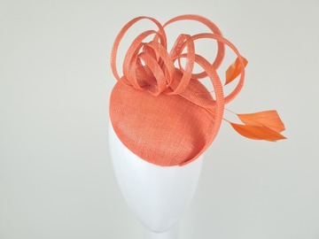 For Sale: Mandarin Orange Straw Fascinator Cocktail Hat - Abril