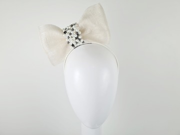 For Sale: White Embellished Fascinator Bow - Emilia