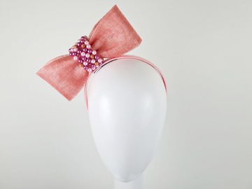 For Sale: Coral Pink Embellished Fascinator Bow - Emilia