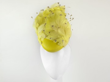 For Sale: Yellow Feathered Leather Cocktail Hat - Valentina