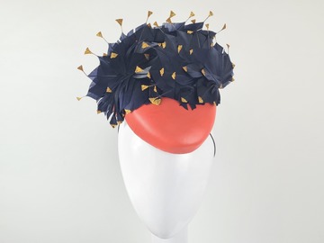 For Sale: Mandarin Orange Feathered Leather Cocktail Hat - Valentina