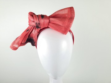 For Sale: Red, Black & White Silk Abaca Bow Headband Fascinator - Rile