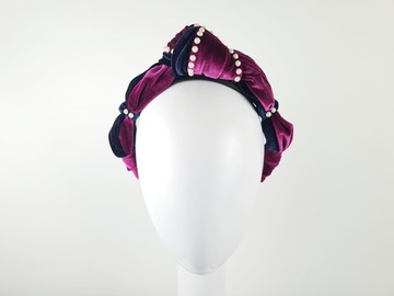 For Sale: Navy & Pink Velvet Turban Headband Fascinator - Elizabeth