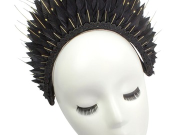 For Sale: Black Swan - Black and Gold Feathered Crown