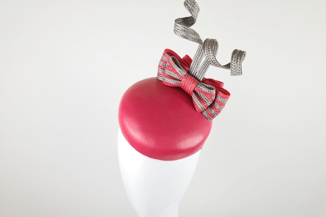 Red & Grey Leather Bow Cocktail Hat - Camila
