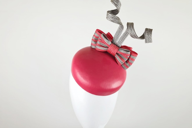 Red & Grey Leather Bow Cocktail Hat - Camila