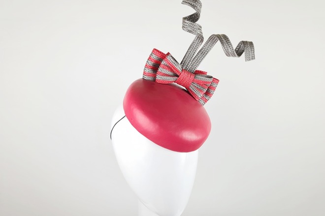 Red & Grey Leather Bow Cocktail Hat - Camila