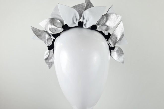 White, Silver \u0026 Black Leather Headband 