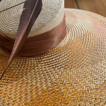 Cream, Orange, Brown boater