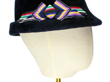 For Sale: Black Velour Felt Hat "Loren" With Multicolor Ribbon Trim