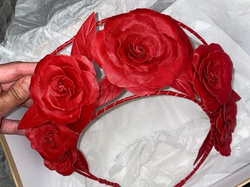 For Rent: Red Roses Halo Fascinator
