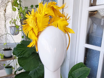 For Sale: Yellow Leather Feather Headpiece