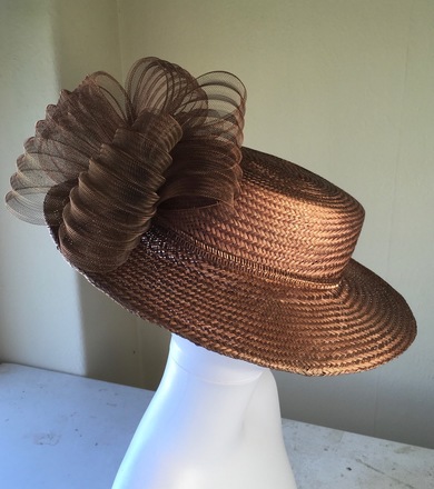 Metallic Copper Classic Straw Boater Pleated Crin Rosette