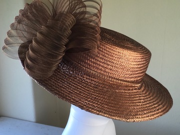 For Rent: Metallic Copper Classic Straw Boater Pleated Crin Rosette