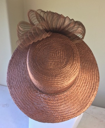 Metallic Copper Classic Straw Boater Pleated Crin Rosette