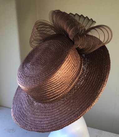 Metallic Copper Classic Straw Boater Pleated Crin Rosette