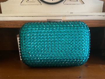 For Rent: Olga Berg teal glitter beaded clutch 