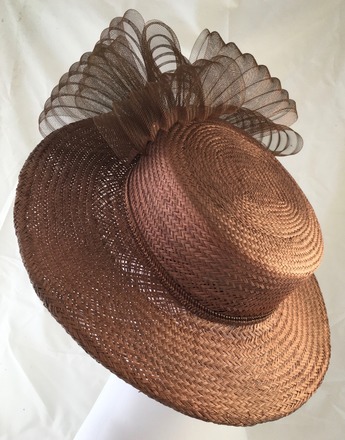 Metallic Copper Classic Straw Boater Pleated Crin Rosette
