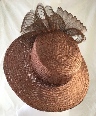 Metallic Copper Classic Straw Boater Pleated Crin Rosette