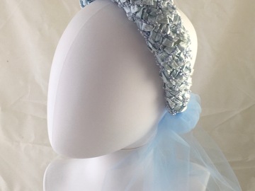 For Rent: Vintage Racello Straw Braid Headband Tulle Ties Baby Blue