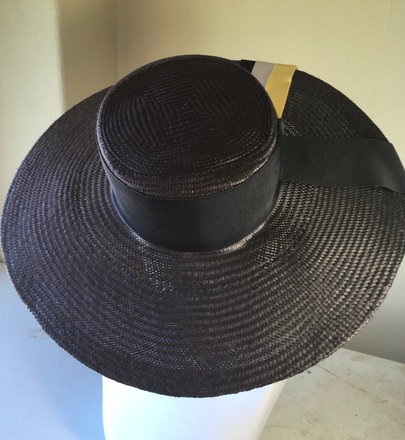 XLG Brim Buntal Straw Boater Dark Navy Multi Ribbon Trim