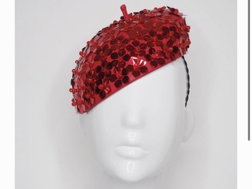 For Rent: ‘Red Blossom’ - Red Leather Sequin Beret Headpiece