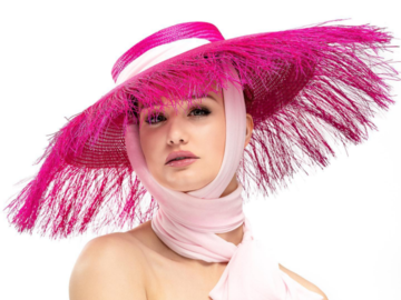 For Sale: Pink Wide Brim Hat with Ribbon