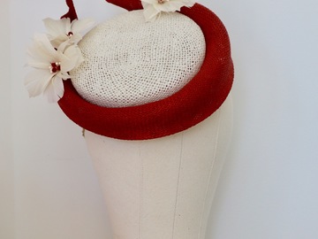 For Sale: Red and Ivory Flower Fascinator