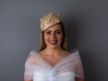 For Sale: Always and Forever gold beret with floral beaded motif