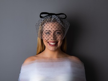 For Sale: No Other Love Black and White Polka Dot Veil with Velvet Bow