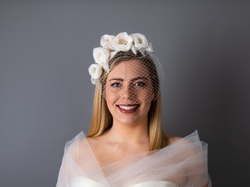 For Sale: Happily Ever After Bridal birdcage veil with silk flowers on