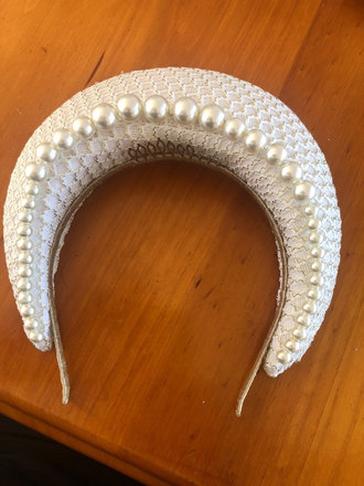 Elegant Cream and Gold Headband Gold Leaf Ivory Cream Pearl Padded Headband Hair Band Head  main image 4