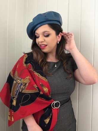 Blue leather beret