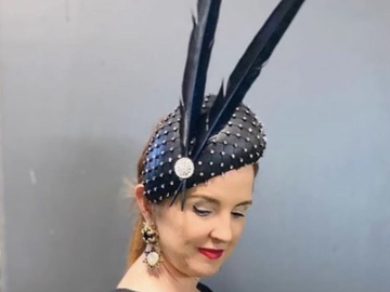 For Rent: Black leather diamanté millinery