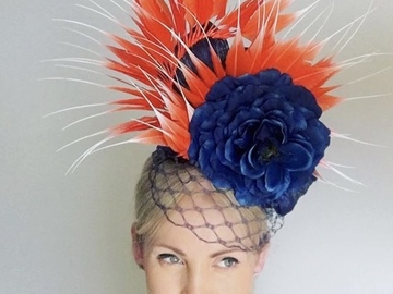 For Rent: With Grace Millinery Blue & Orange Feathers Headband Veil