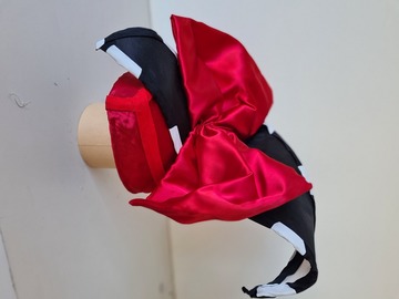For Sale: Red, Black & White Polka Dot Custom Made Fascinator