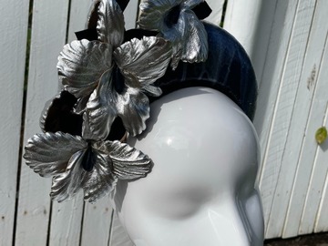 For Sale: Acrylic poured Bandeau with Silver Leather Orchids