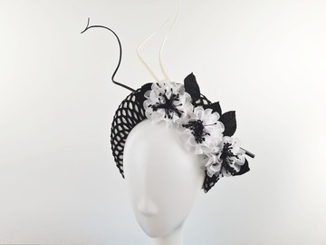 For Sale: Black & White Wide Blocked Halo Fascinator - Francoise