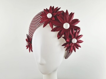 For Sale: Red & White Wide Blocked Floral Headband Halo - Martine