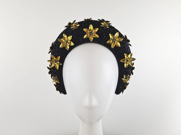 For Sale: Black & Gold Embellished Wide Blocked Halo Headband - Zoe