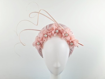 For Sale: Pink & White Wide Blocked Headband Fascinator - Lisette