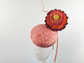 For Sale: Light Pink/ Peach Floral Cocktail Hat - Séphora