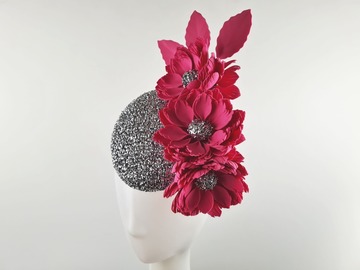 For Sale: Silver & Pink Metallic Floral Cocktail Hat - Alizée